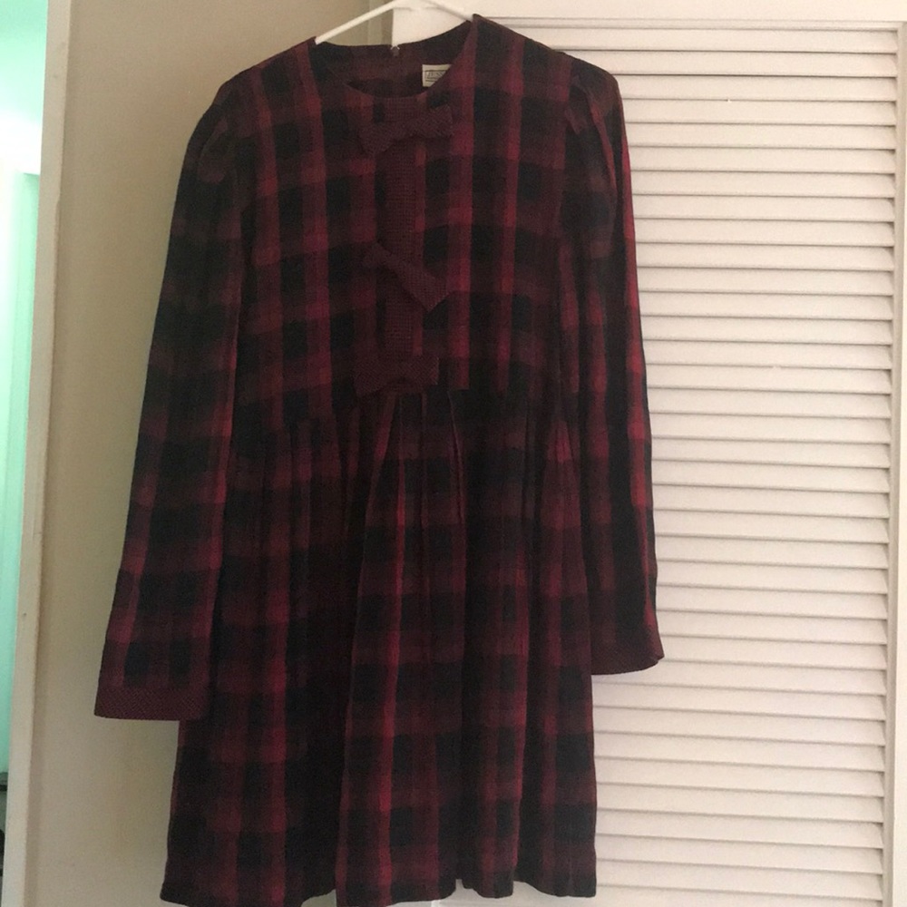 Vintage Red & Black Plaid LS Dress